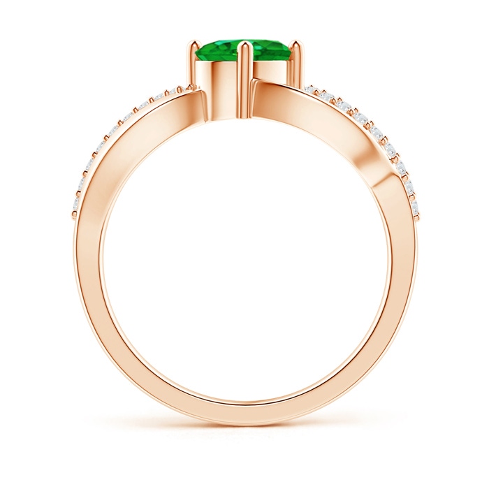 7x5mm Lab-Grown Diagonal Oval Emerald Criss Cross Ring with Diamond Accents in Rose Gold side-1