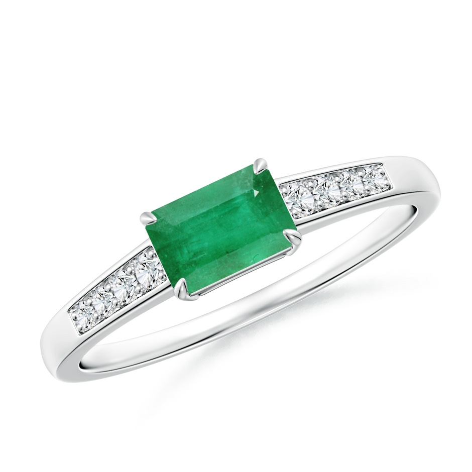 6x4mm A East West Emerald-Cut Emerald Solitaire Ring with Diamond Accents in P950 Platinum 