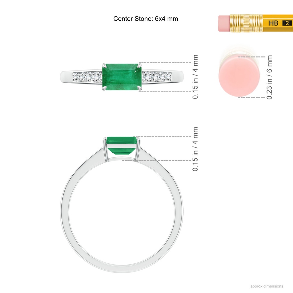 6x4mm A East West Emerald-Cut Emerald Solitaire Ring with Diamond Accents in White Gold ruler
