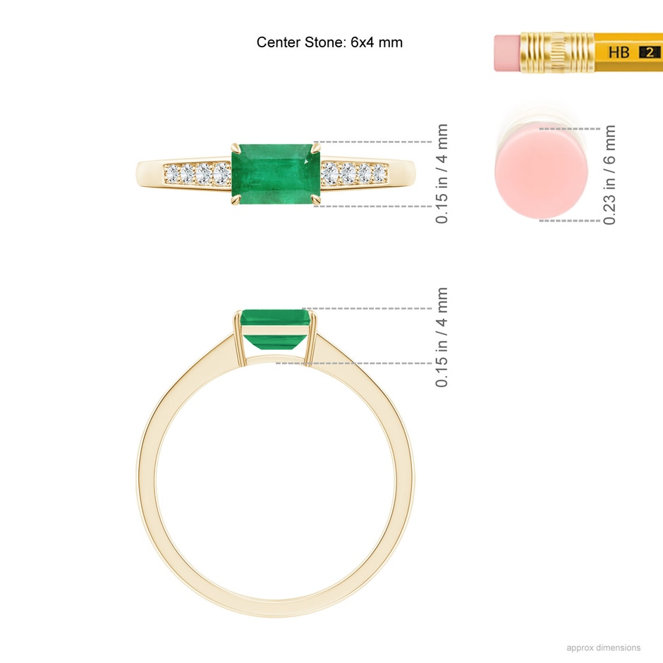 6x4mm A East West Emerald-Cut Emerald Solitaire Ring with Diamond Accents in Yellow Gold ruler