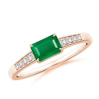 6x4mm AA East West Emerald-Cut Emerald Solitaire Ring with Diamond Accents in Rose Gold