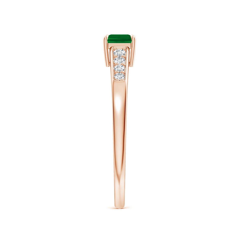 6x4mm AAAA East West Emerald-Cut Emerald Solitaire Ring with Diamond Accents in Rose Gold side-2