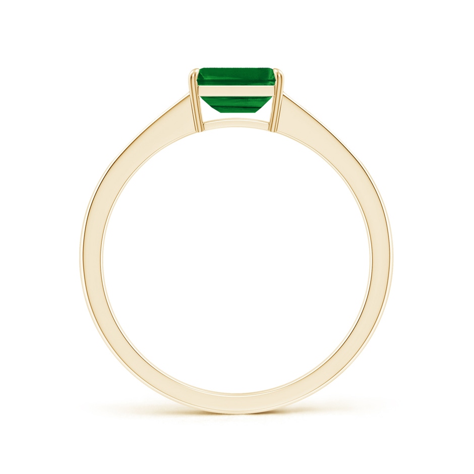 6x4mm AAAA East West Emerald-Cut Emerald Solitaire Ring with Diamond Accents in Yellow Gold side-1