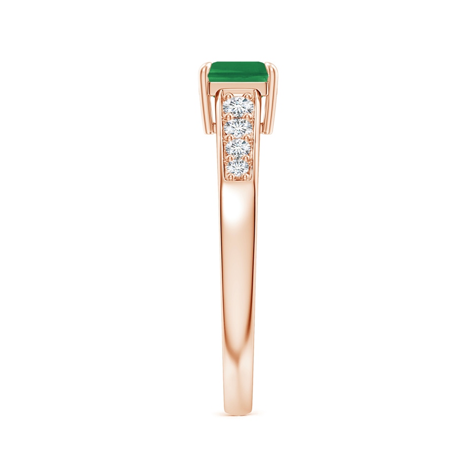 7x5mm AA East West Emerald-Cut Emerald Solitaire Ring with Diamond Accents in Rose Gold side-2