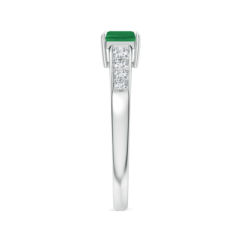 7x5mm AA East West Emerald-Cut Emerald Solitaire Ring with Diamond Accents in White Gold side-2