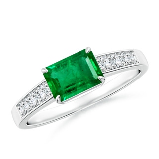7x5mm AAA East West Emerald-Cut Emerald Solitaire Ring with Diamond Accents in P950 Platinum