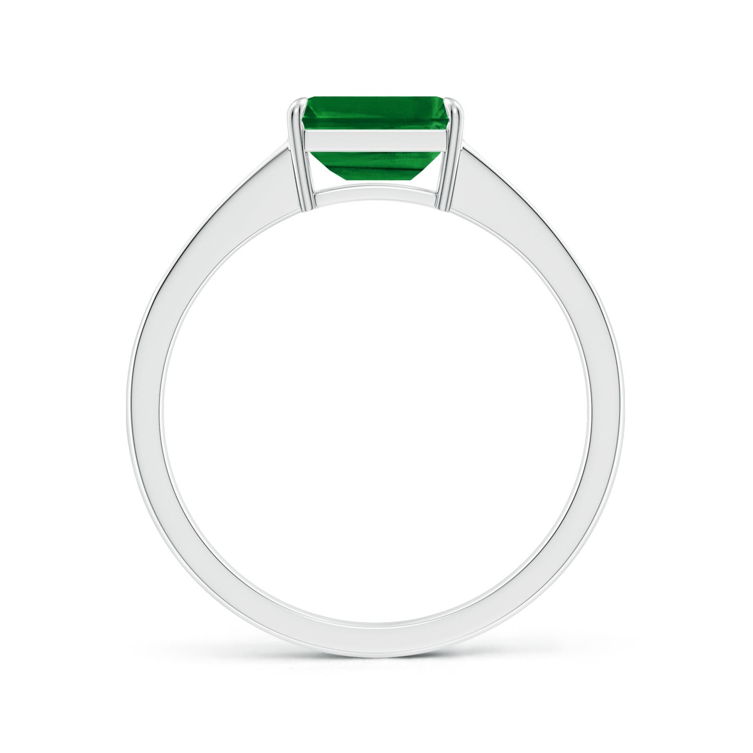 7x5mm AAAA East West Emerald-Cut Emerald Solitaire Ring with Diamond Accents in P950 Platinum