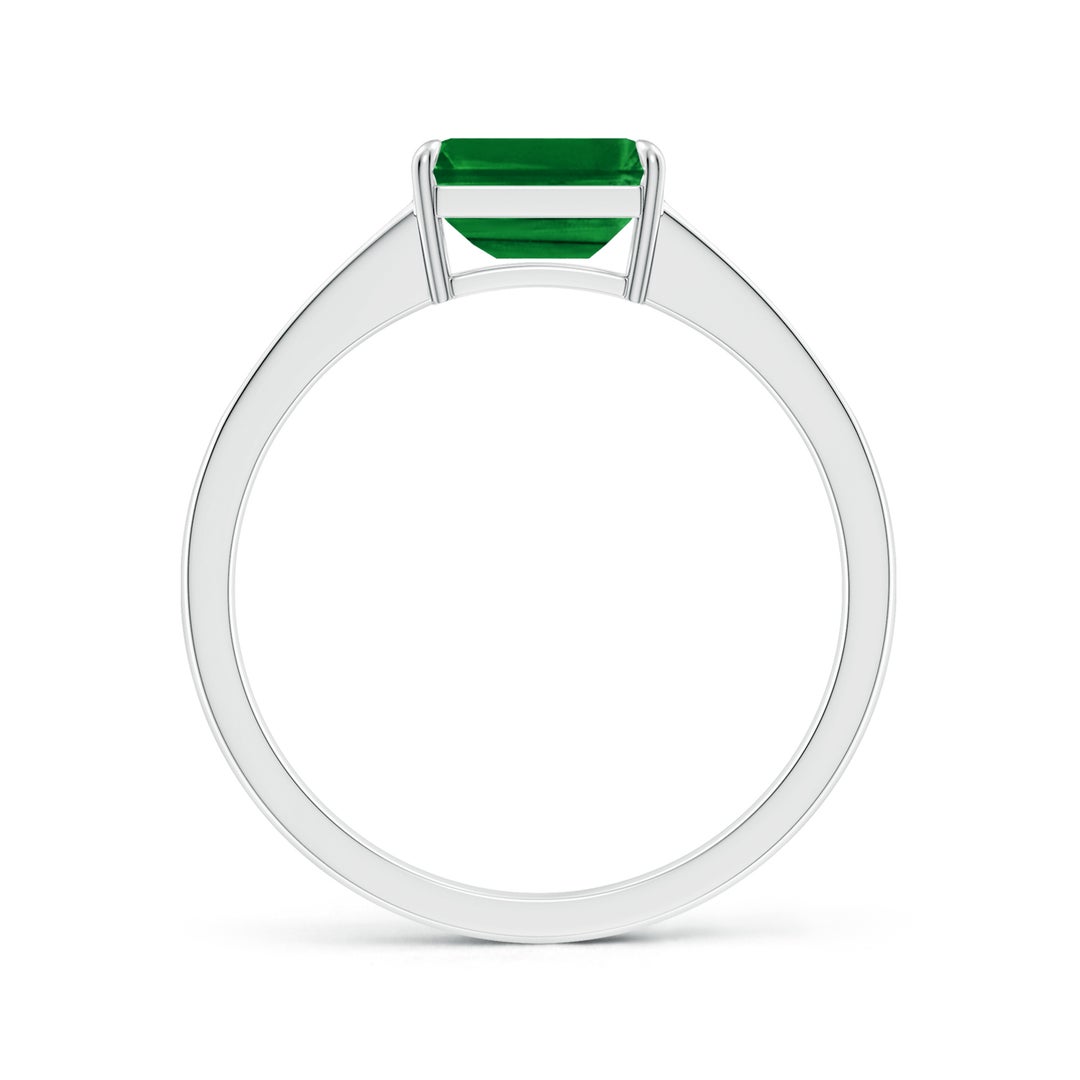 7x5mm AAAA East West Emerald-Cut Emerald Solitaire Ring with Diamond Accents in P950 Platinum - side 2