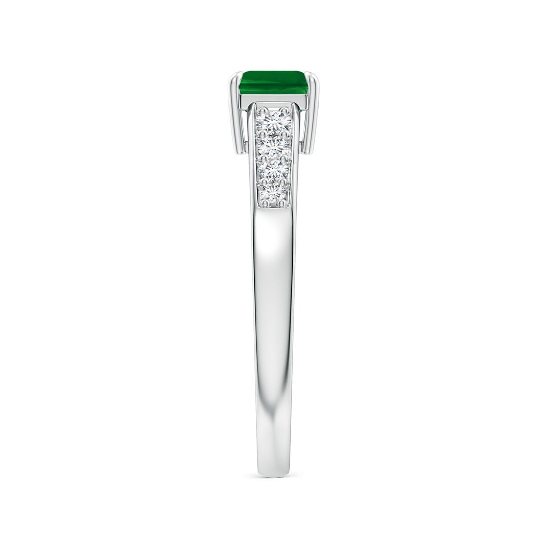 7x5mm AAAA East West Emerald-Cut Emerald Solitaire Ring with Diamond Accents in P950 Platinum - side 6