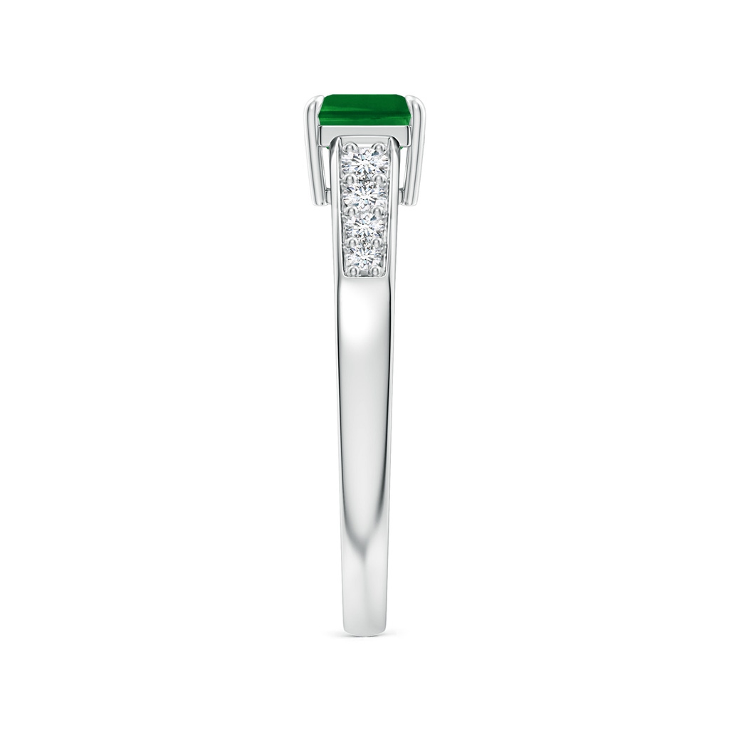 7x5mm AAAA East West Emerald-Cut Emerald Solitaire Ring with Diamond Accents in White Gold Side-2