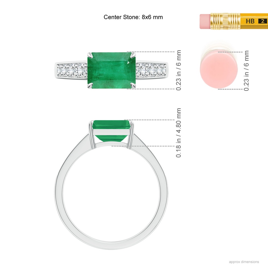 8x6mm A East West Emerald-Cut Emerald Solitaire Ring with Diamond Accents in P950 Platinum ruler