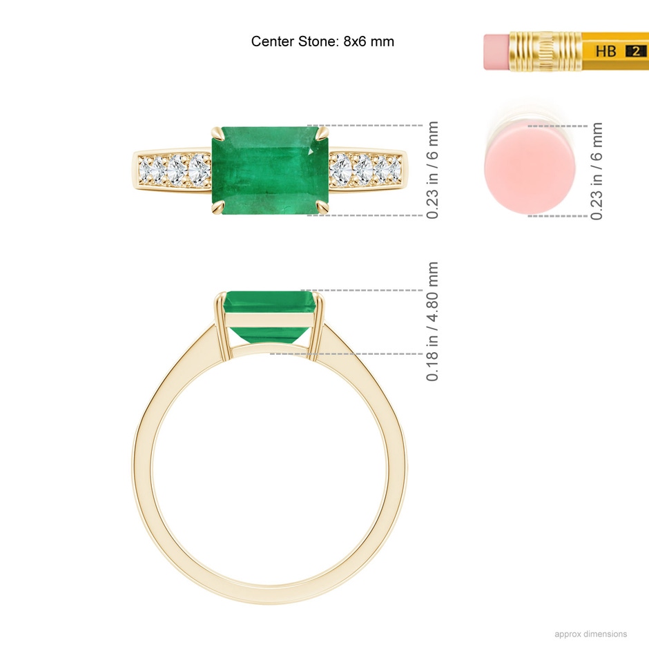 8x6mm A East West Emerald-Cut Emerald Solitaire Ring with Diamond Accents in Yellow Gold ruler