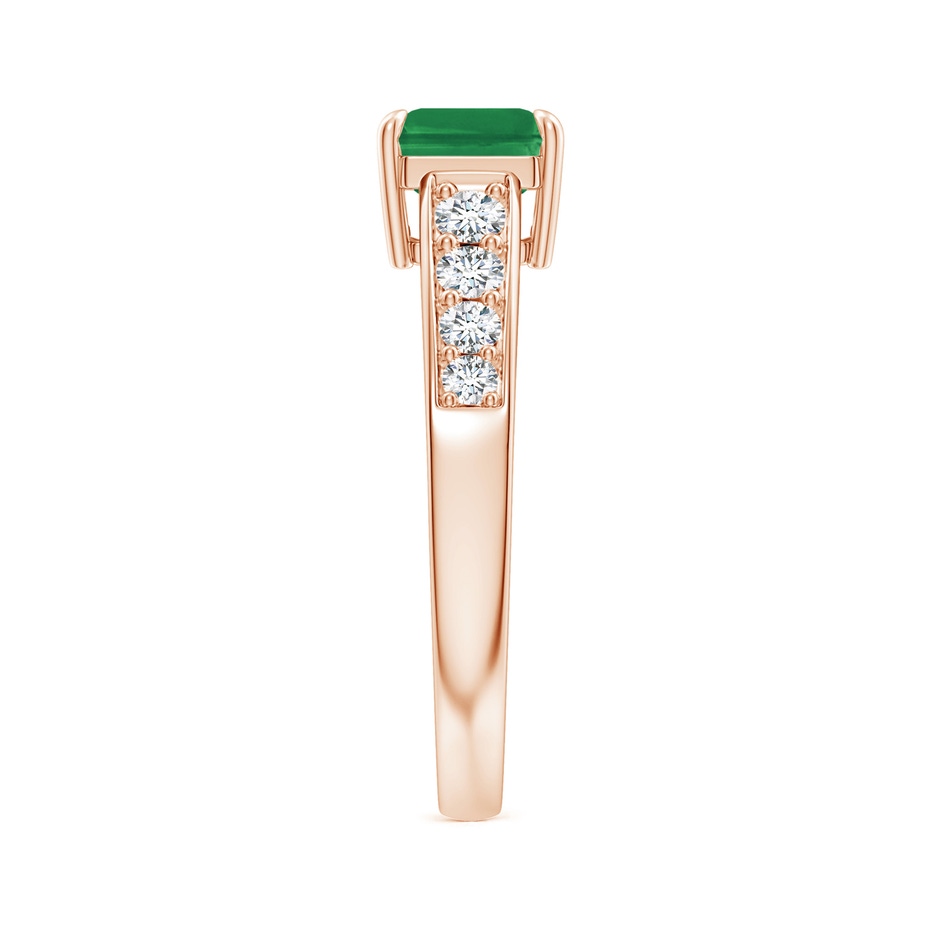 8x6mm AA East West Emerald-Cut Emerald Solitaire Ring with Diamond Accents in Rose Gold side-2