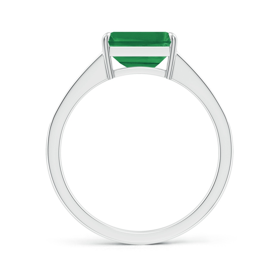 8x6mm AA East West Emerald-Cut Emerald Solitaire Ring with Diamond Accents in White Gold side-1