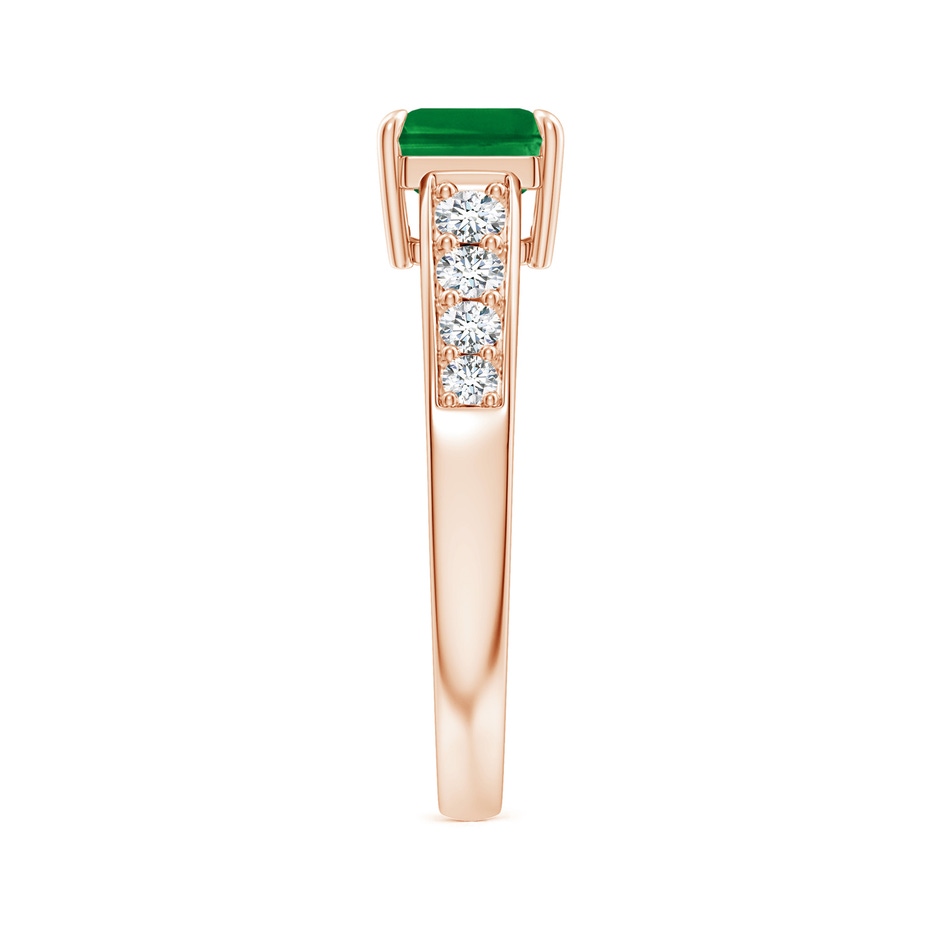 8x6mm AAA East West Emerald-Cut Emerald Solitaire Ring with Diamond Accents in 9K Rose Gold product image