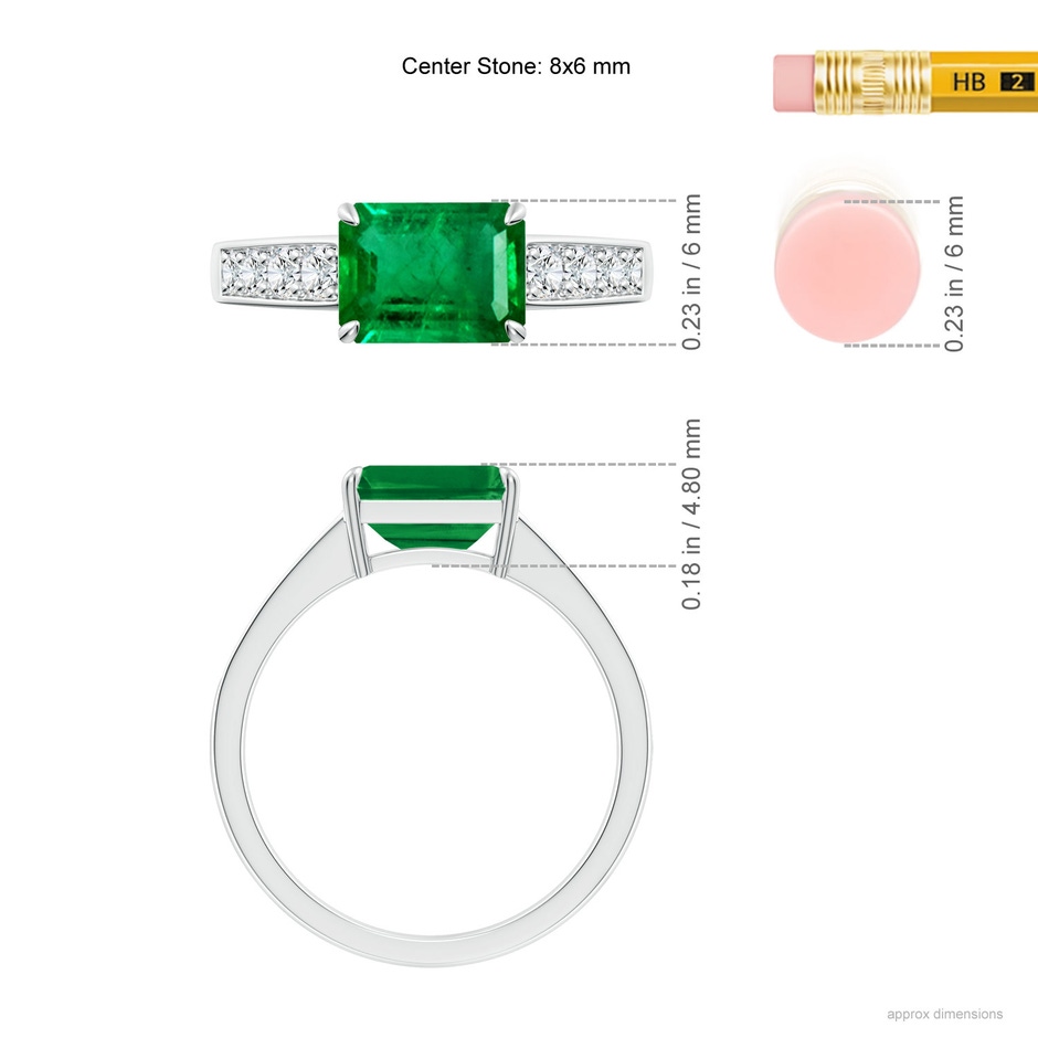 8x6mm AAA East West Emerald-Cut Emerald Solitaire Ring with Diamond Accents in P950 Platinum ruler