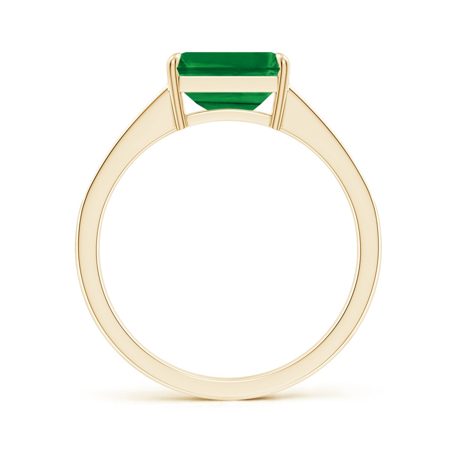 8x6mm AAA East West Emerald-Cut Emerald Solitaire Ring with Diamond Accents in Yellow Gold side-1