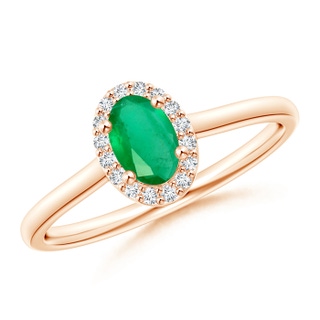 6x4mm A Prong-Set Oval Emerald and Diamond Halo Ring in Rose Gold
