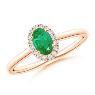 6x4mm AA Prong-Set Oval Emerald and Diamond Halo Ring in 9K Rose Gold