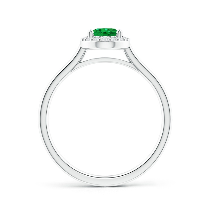 7x5mm AAA Prong-Set Oval Emerald and Diamond Halo Ring in White Gold Product Image