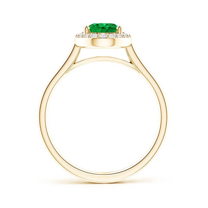 8x6mm AAA Prong-Set Oval Emerald and Diamond Halo Ring in Yellow Gold product image