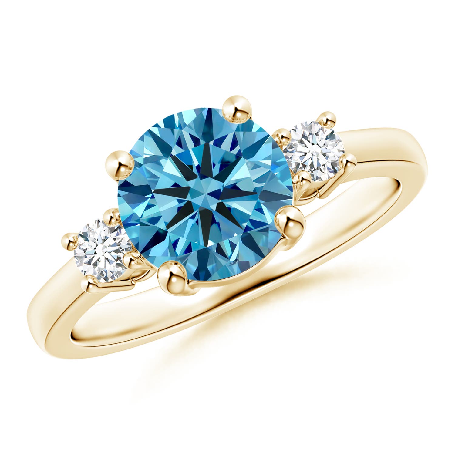 Angara 2.0 CTW Prong-Set Round 3 Stone Fancy Intense Blue and White Diamond Engagement Ring in 18K Yellow Gold