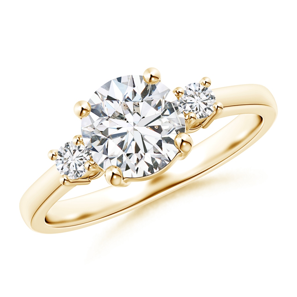 7.2mm HSI2 Prong-Set Round 3 Stone Diamond Ring in Yellow Gold