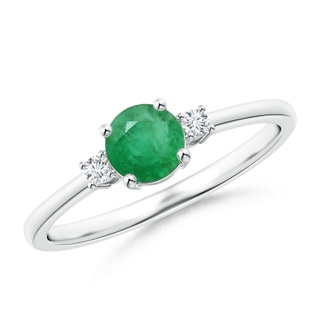 5mm A Prong-Set Round 3 Stone Emerald and Diamond Ring in P950 Platinum
