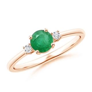 5mm A Prong-Set Round 3 Stone Emerald and Diamond Ring in Rose Gold
