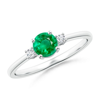 5mm AAA Prong-Set Round 3 Stone Emerald and Diamond Ring in P950 Platinum