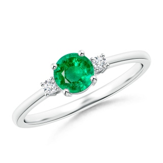 5mm AAA Prong-Set Round 3 Stone Emerald and Diamond Ring in S999 Silver