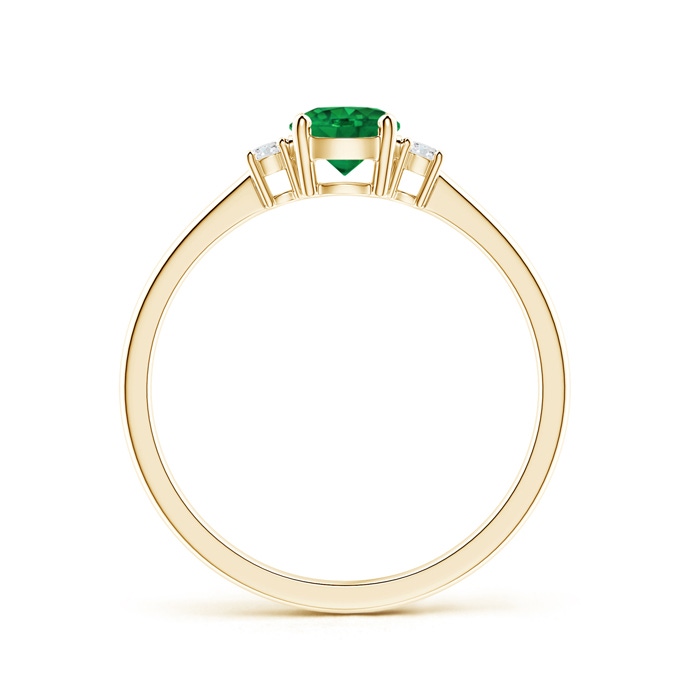 5mm AAA Prong-Set Round 3 Stone Emerald and Diamond Ring in Yellow Gold Side-1