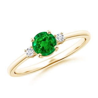 5mm AAAA Prong-Set Round 3 Stone Emerald and Diamond Ring in Yellow Gold