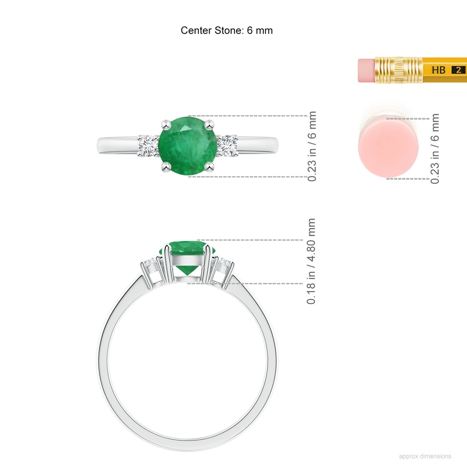 6mm A Prong-Set Round 3 Stone Emerald and Diamond Ring in P950 Platinum ruler