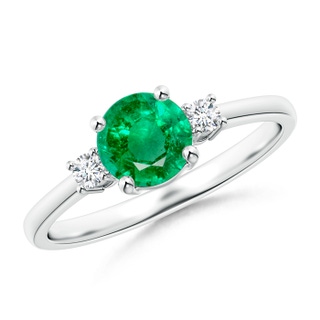6mm AAA Prong-Set Round 3 Stone Emerald and Diamond Ring in S999 Silver