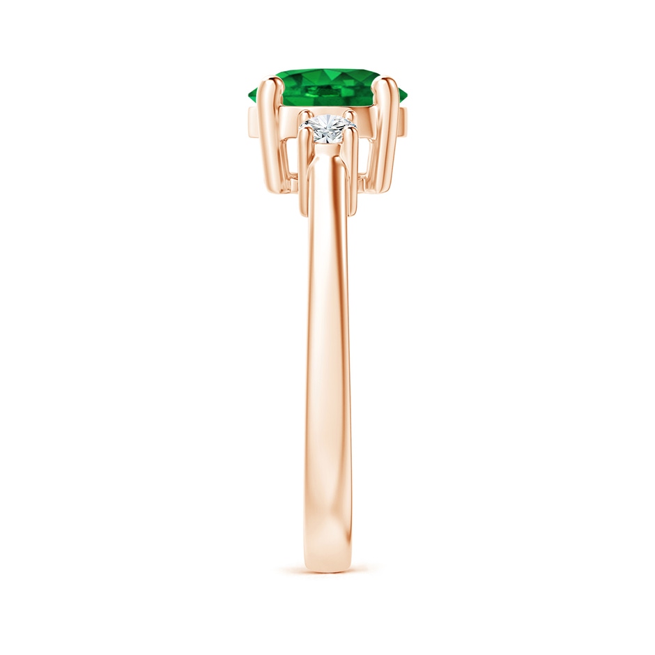 6mm AAAA Prong-Set Round 3 Stone Emerald and Diamond Ring in Rose Gold side 299