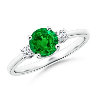 6mm AAAA Prong-Set Round 3 Stone Emerald and Diamond Ring in S999 Silver