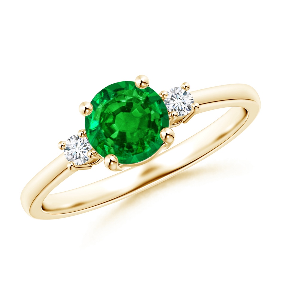 Prong-Set Round 3 Stone Emerald and Diamond Ring | Angara