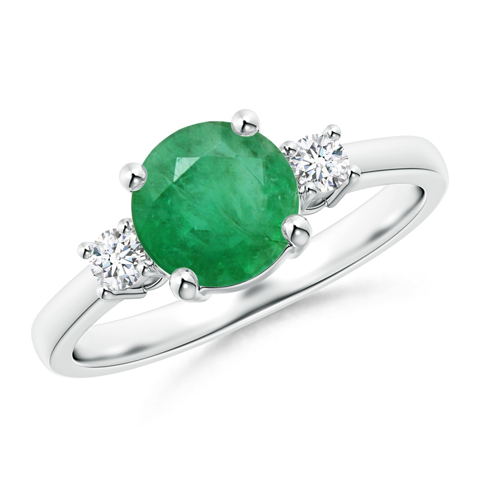 7mm A Prong-Set Round 3 Stone Emerald and Diamond Ring in P950 Platinum 