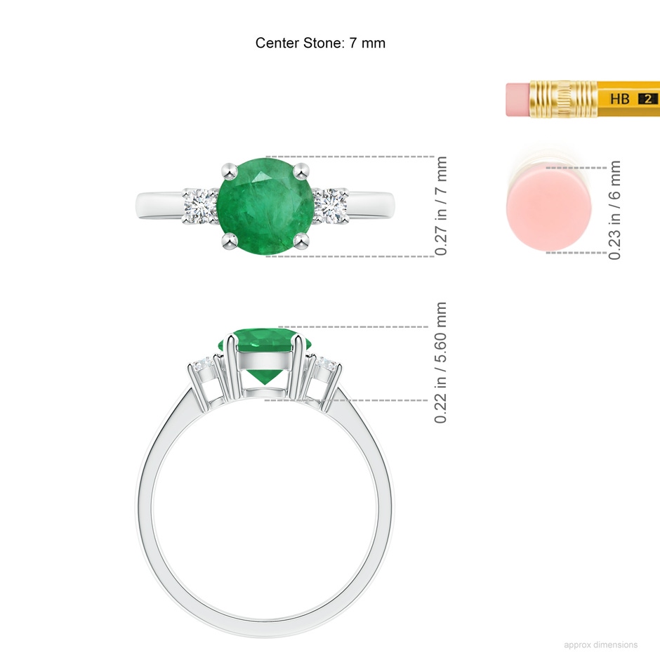 7mm A Prong-Set Round 3 Stone Emerald and Diamond Ring in P950 Platinum ruler