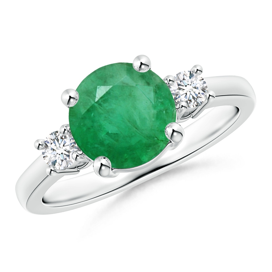8mm A Prong-Set Round 3 Stone Emerald and Diamond Ring in P950 Platinum 