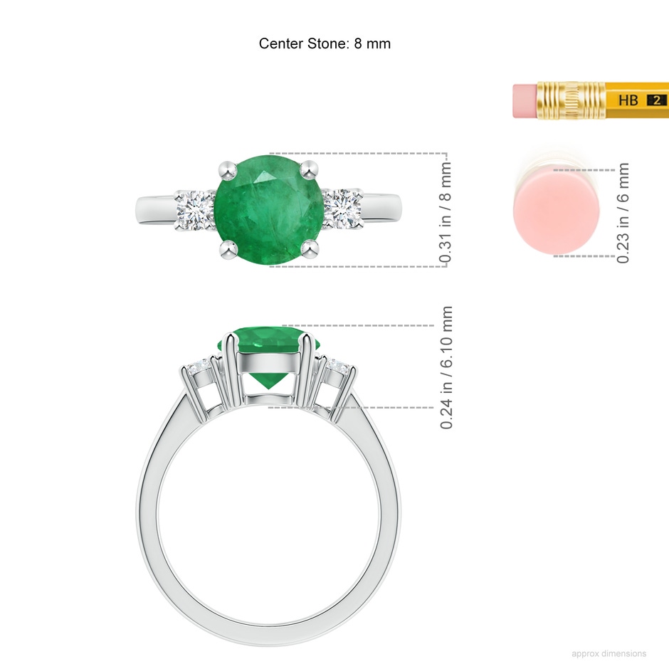 8mm A Prong-Set Round 3 Stone Emerald and Diamond Ring in P950 Platinum ruler
