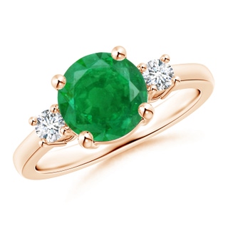 8mm AA Prong-Set Round 3 Stone Emerald and Diamond Ring in 18K Rose Gold