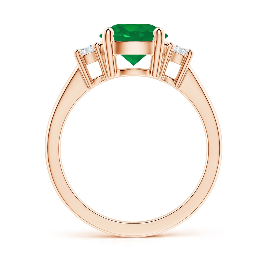 8mm AA Prong-Set Round 3 Stone Emerald and Diamond Ring in 18K Rose Gold side 199
