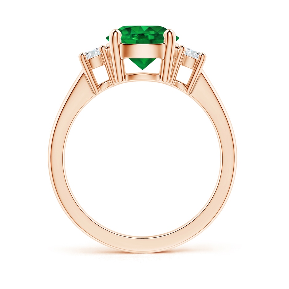 8mm AAAA Prong-Set Round 3 Stone Emerald and Diamond Ring in Rose Gold side 199