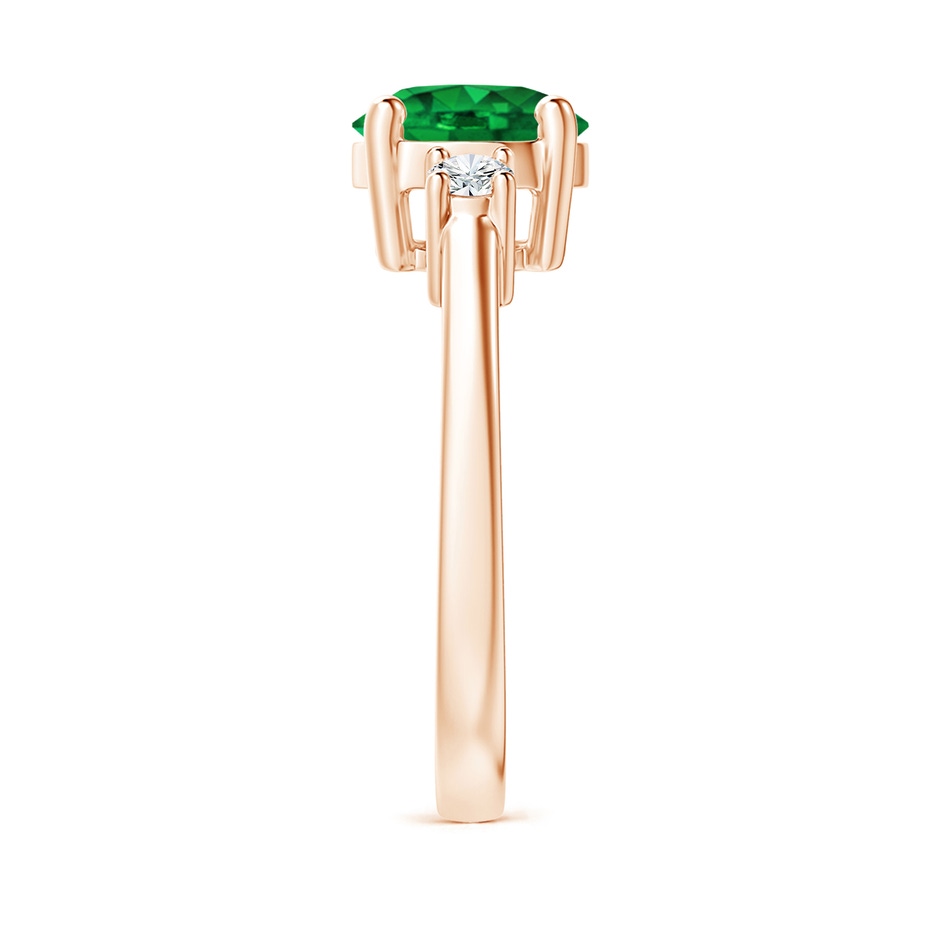 8mm AAAA Prong-Set Round 3 Stone Emerald and Diamond Ring in Rose Gold side 299