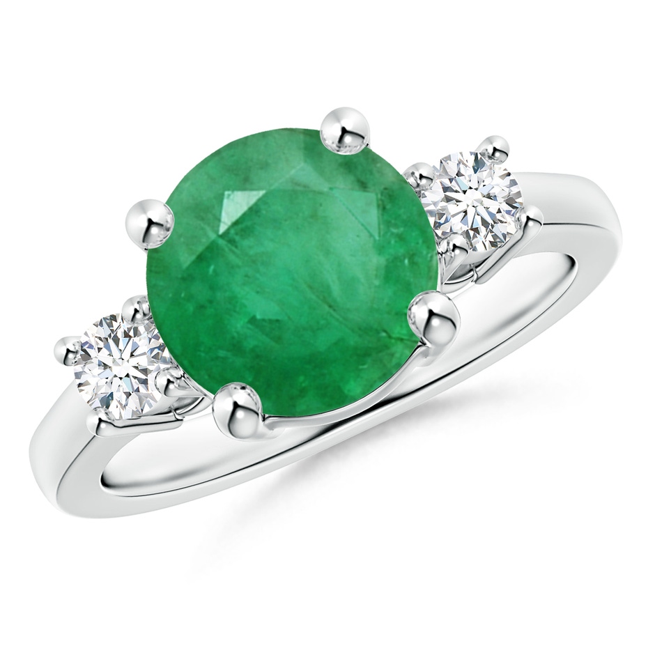 9mm A Prong-Set Round 3 Stone Emerald and Diamond Ring in P950 Platinum 