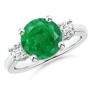 9mm AA Prong-Set Round 3 Stone Emerald and Diamond Ring in P950 Platinum
