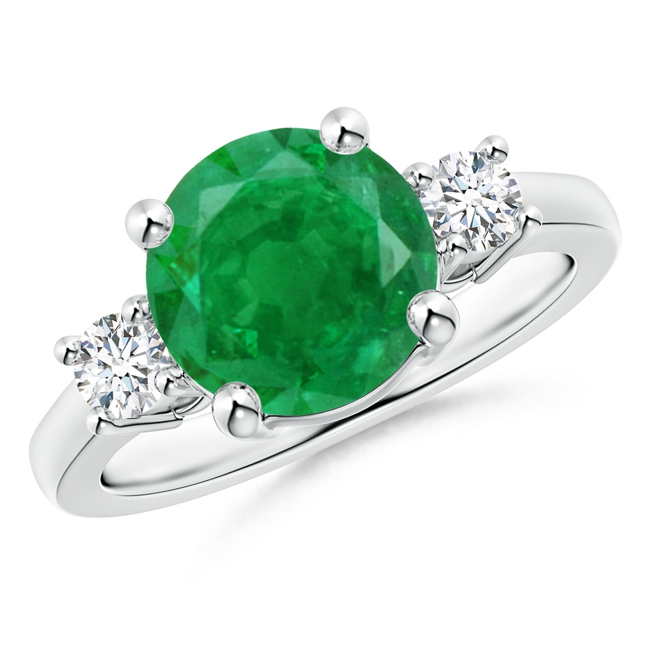 9mm AA Prong-Set Round 3 Stone Emerald and Diamond Ring in P950 Platinum 