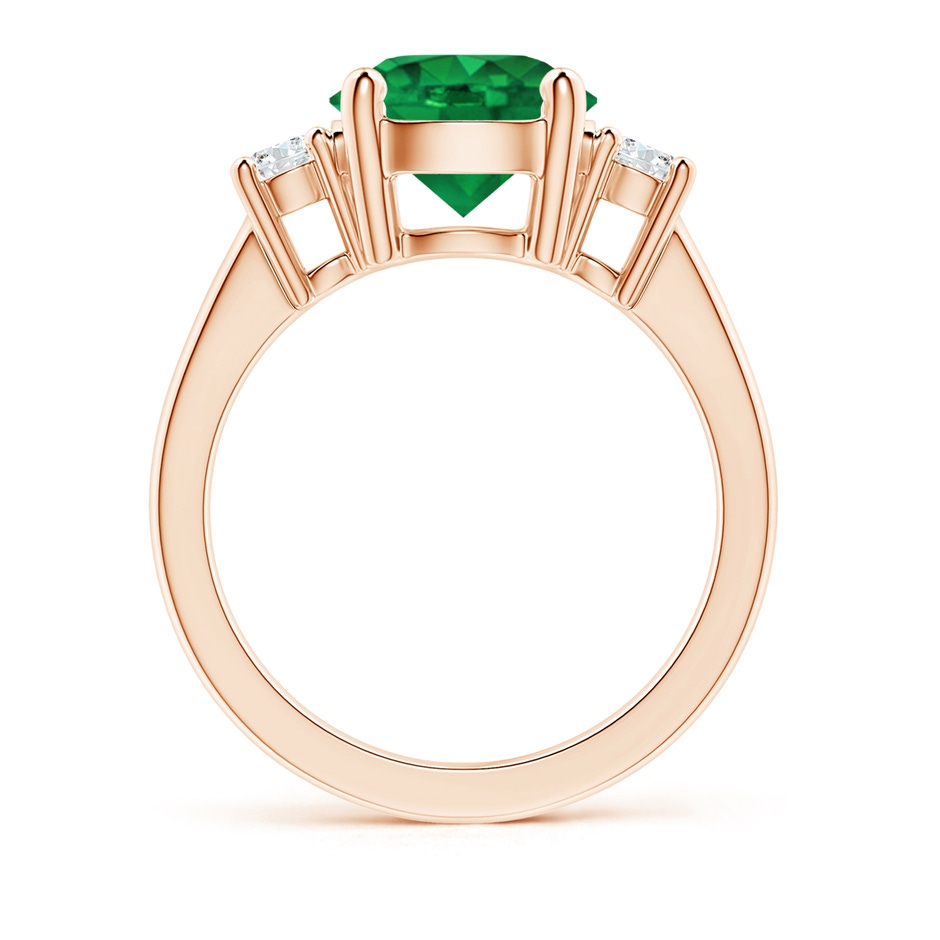 9mm AAA Prong-Set Round 3 Stone Emerald and Diamond Ring in 18K Rose Gold side 199